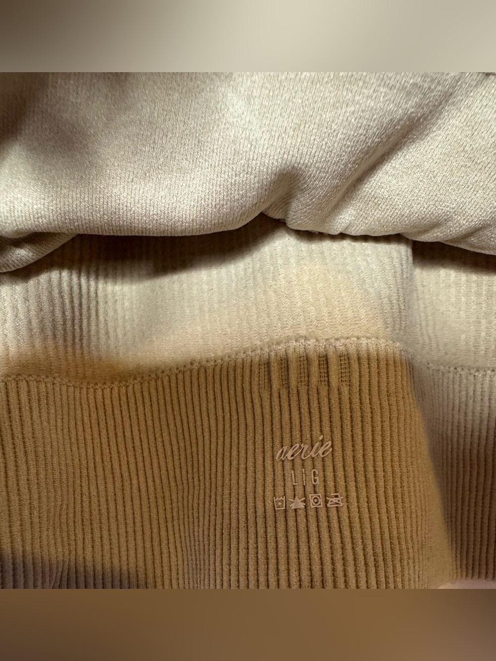 aerie Ribbed Ring-Front Crop Top in Taupe fitted stretch LG workout summer boho - Picture 3 of 5